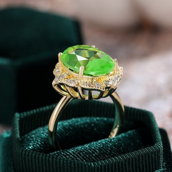 ✨Royal Court Large Oval Zircon Cubic Flower Luxury Gold Rings for Women,MARR9192 - Picture 1 of 9